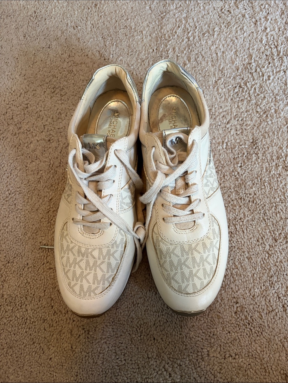 Michael Kors Cream MK Logo Lace-Up Sneakers size 10 M